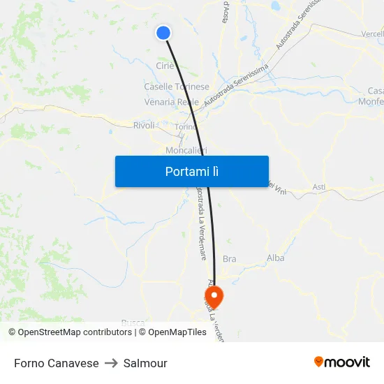 Forno Canavese to Salmour map