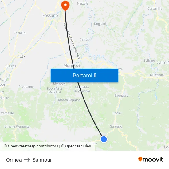 Ormea to Salmour map