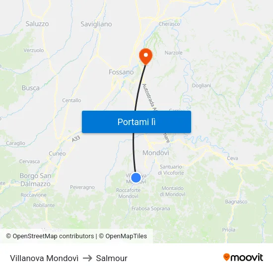 Villanova Mondovì to Salmour map