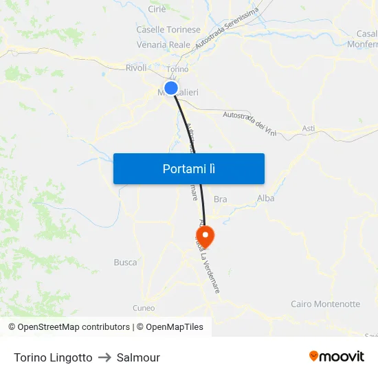 Torino Lingotto to Salmour map