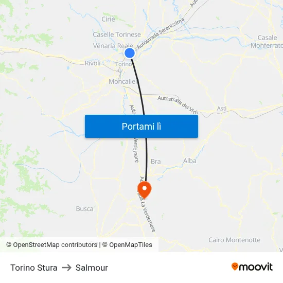 Torino Stura to Salmour map