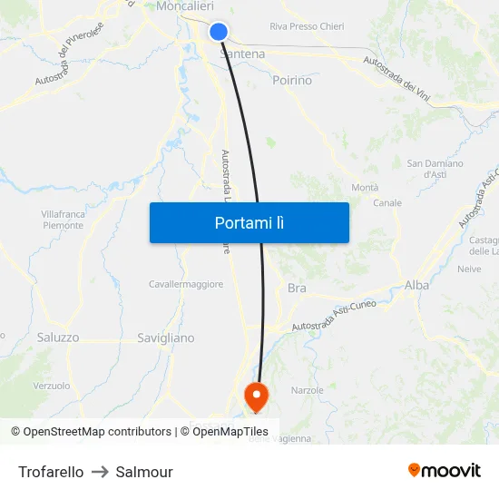 Trofarello to Salmour map