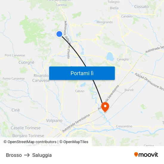 Brosso to Saluggia map