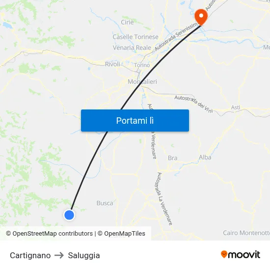 Cartignano to Saluggia map
