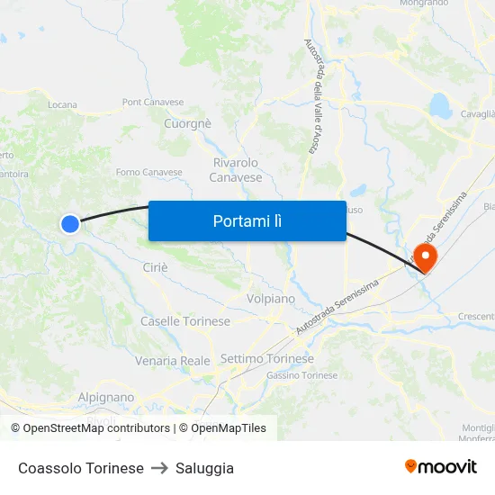 Coassolo Torinese to Saluggia map