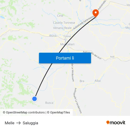 Melle to Saluggia map