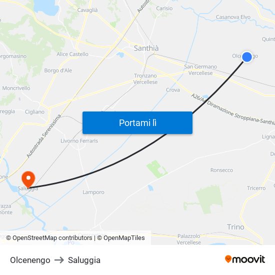 Olcenengo to Saluggia map