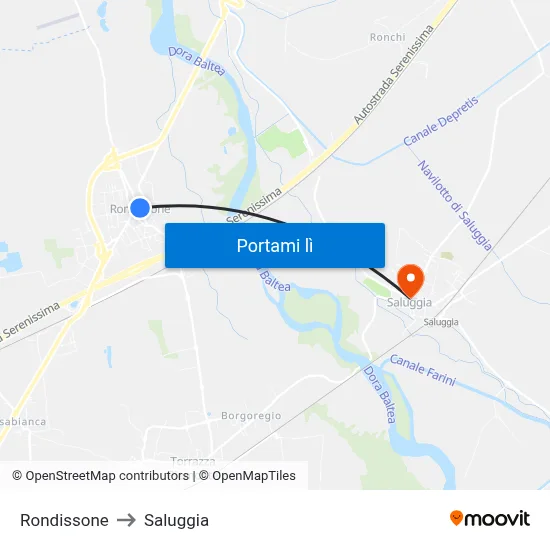 Rondissone to Saluggia map