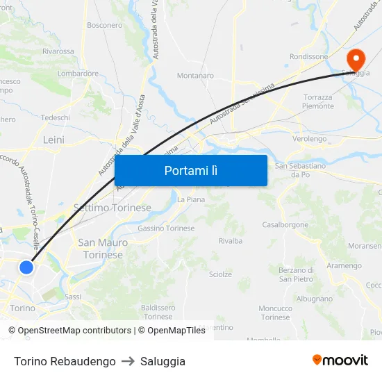 Torino Rebaudengo to Saluggia map