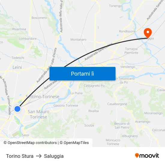 Torino Stura to Saluggia map