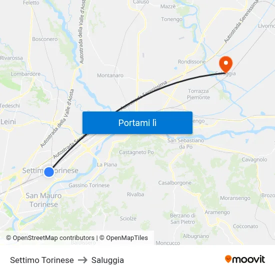 Settimo Torinese to Saluggia map