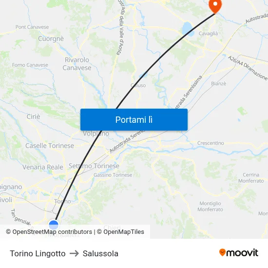 Torino Lingotto to Salussola map