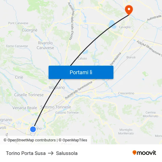 Torino Porta Susa to Salussola map