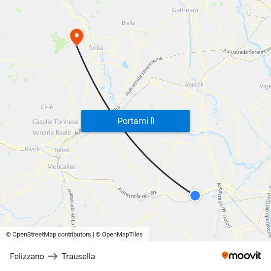 Felizzano to Trausella map