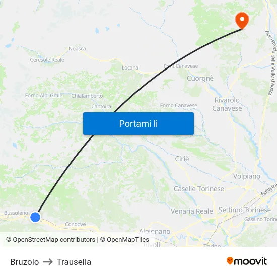 Bruzolo to Trausella map