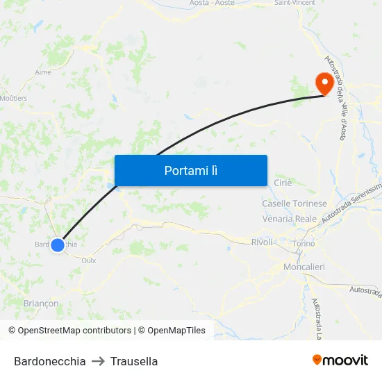 Bardonecchia to Trausella map
