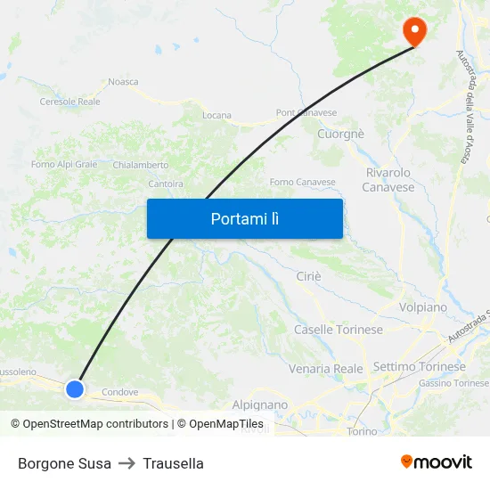Borgone Susa to Trausella map