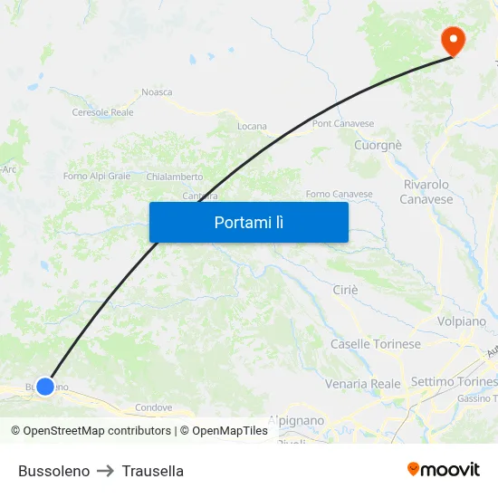 Bussoleno to Trausella map