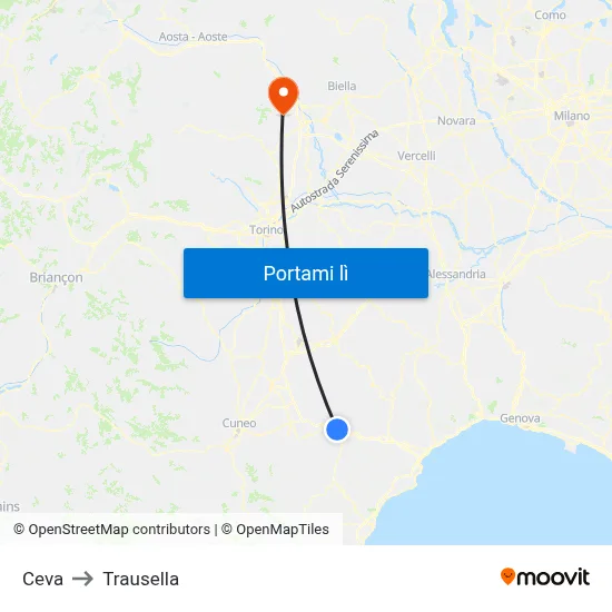 Ceva to Trausella map