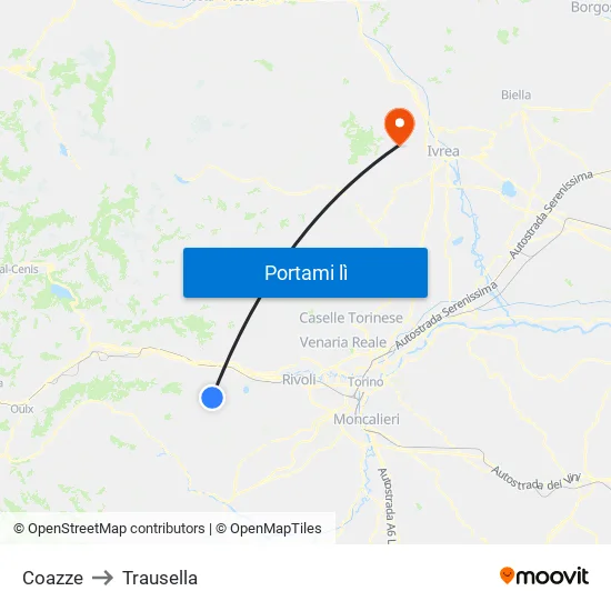 Coazze to Trausella map