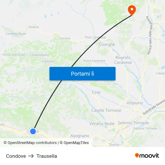 Condove to Trausella map