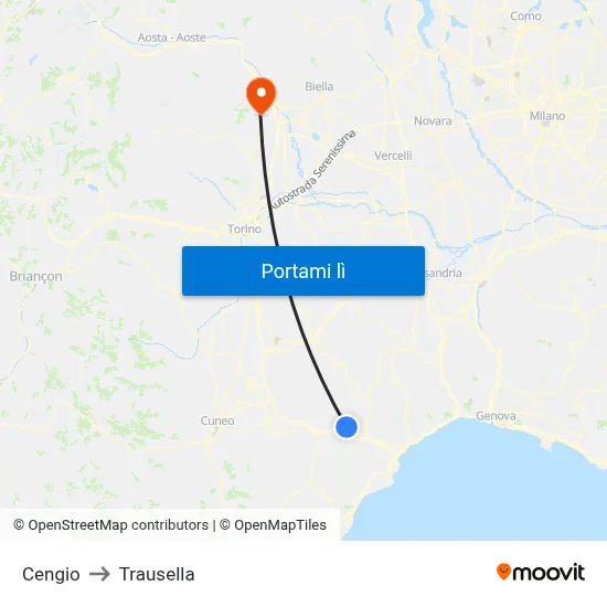 Cengio to Trausella map