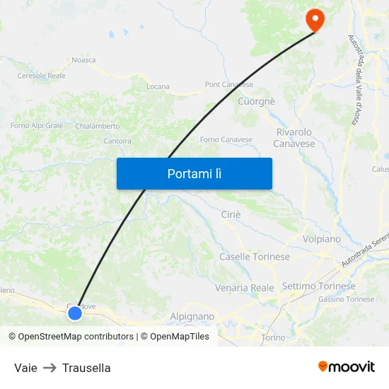 Vaie to Trausella map