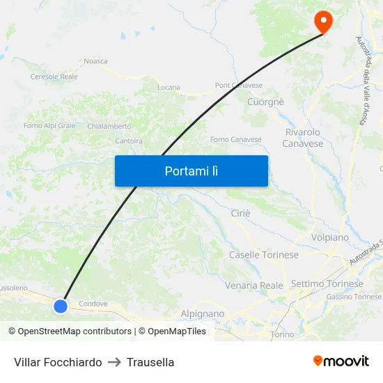 Villar Focchiardo to Trausella map