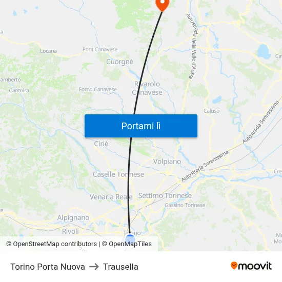 Torino Porta Nuova to Trausella map
