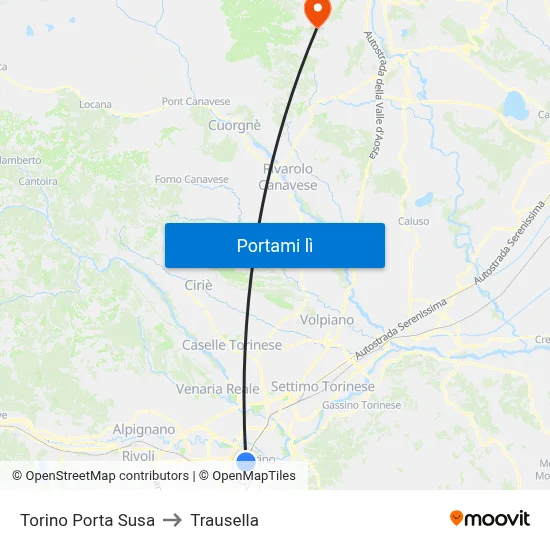 Torino Porta Susa to Trausella map