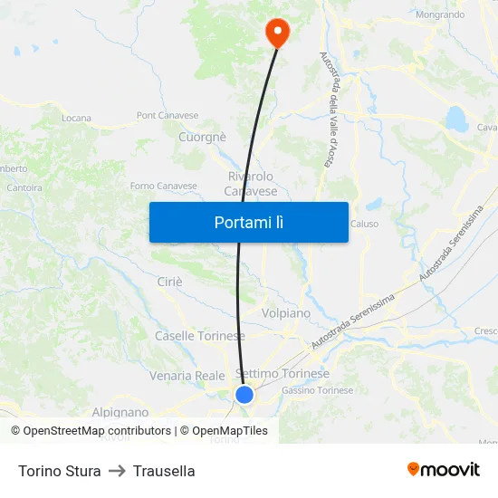 Torino Stura to Trausella map