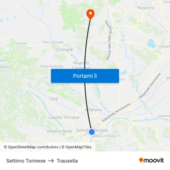 Settimo Torinese to Trausella map