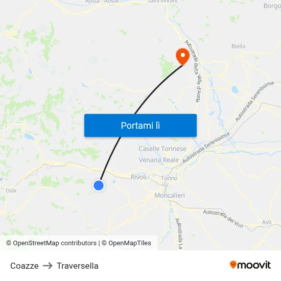 Coazze to Traversella map