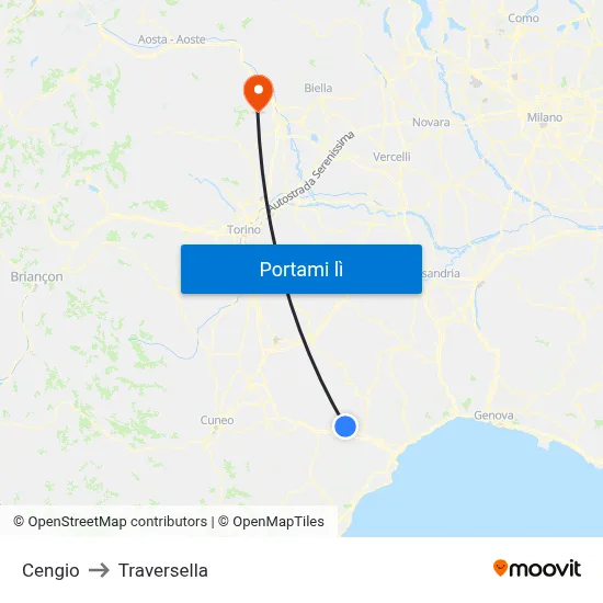 Cengio to Traversella map