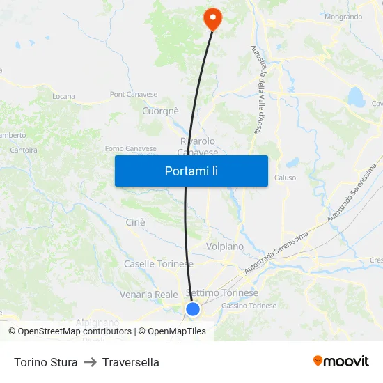 Torino Stura to Traversella map
