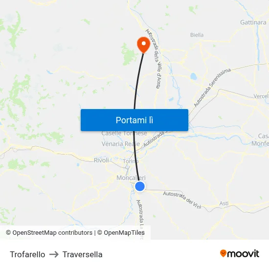 Trofarello to Traversella map