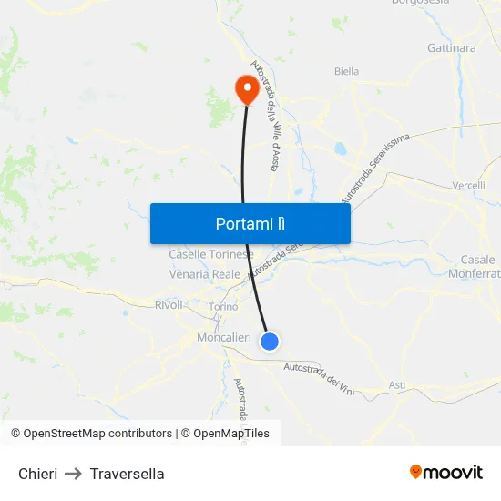 Chieri to Traversella map