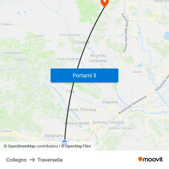 Collegno to Traversella map