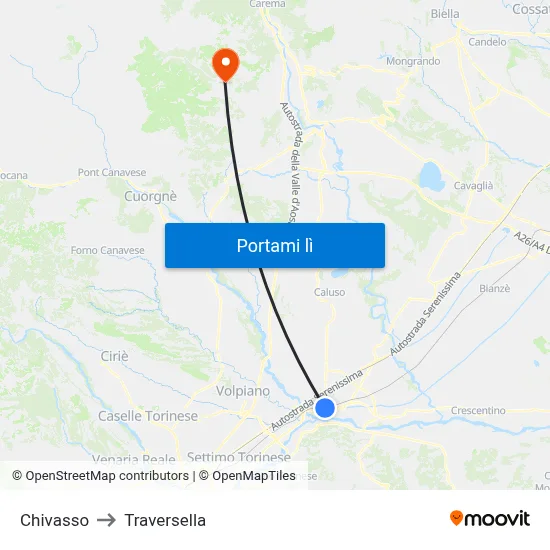Chivasso to Traversella map