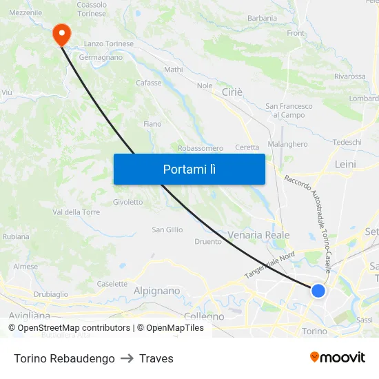 Torino Rebaudengo to Traves map