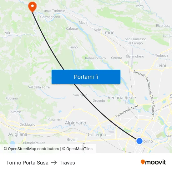 Torino Porta Susa to Traves map