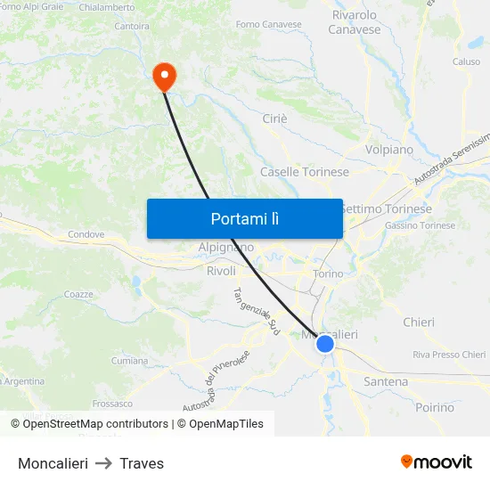 Moncalieri to Traves map