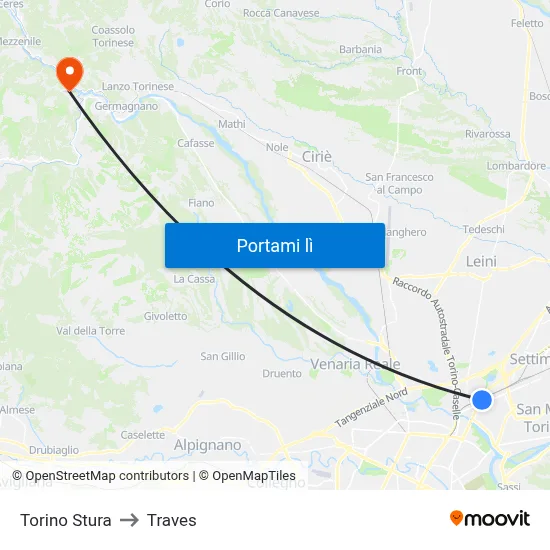 Torino Stura to Traves map