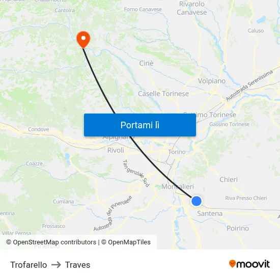Trofarello to Traves map
