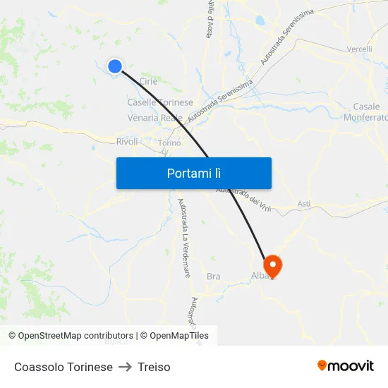 Coassolo Torinese to Treiso map