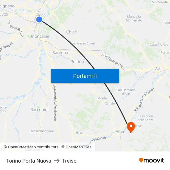 Torino Porta Nuova to Treiso map