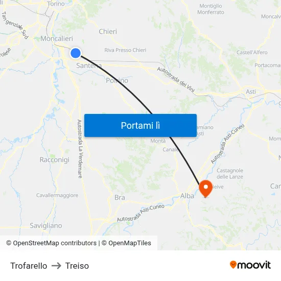 Trofarello to Treiso map