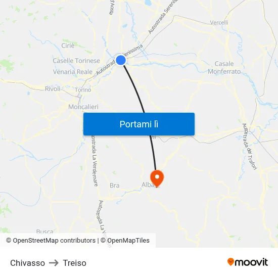 Chivasso to Treiso map
