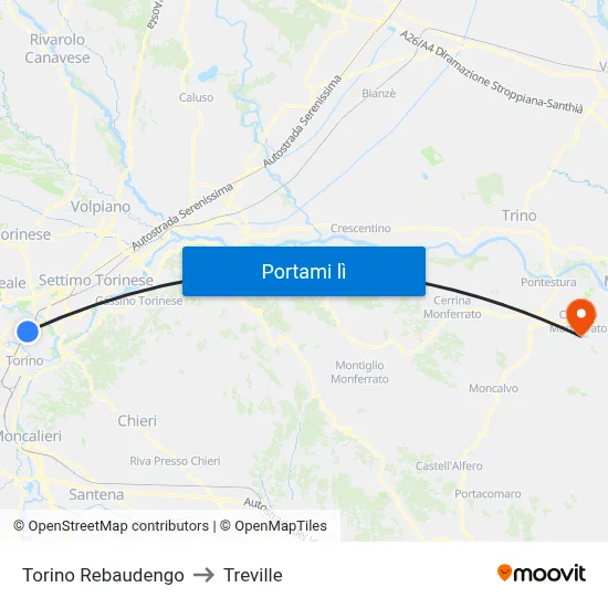 Torino Rebaudengo to Treville map