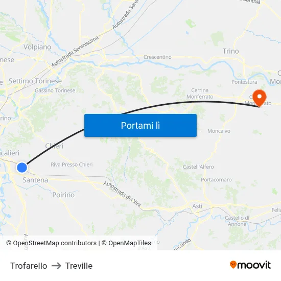 Trofarello to Treville map
